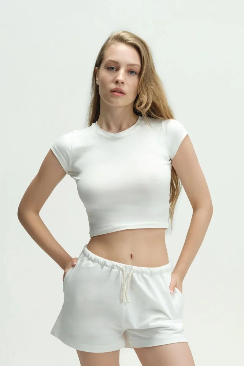 LOUNGEWEAR DOSSHA EKRU CROP TİŞÖRT - 1