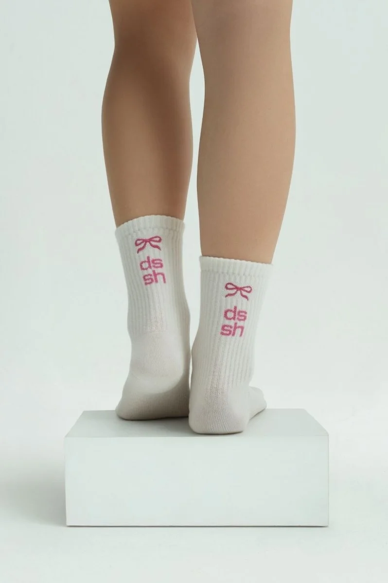 LOUNGEWEAR FİYONKLU BEYAZ / PEMBE ÇORAP - 1