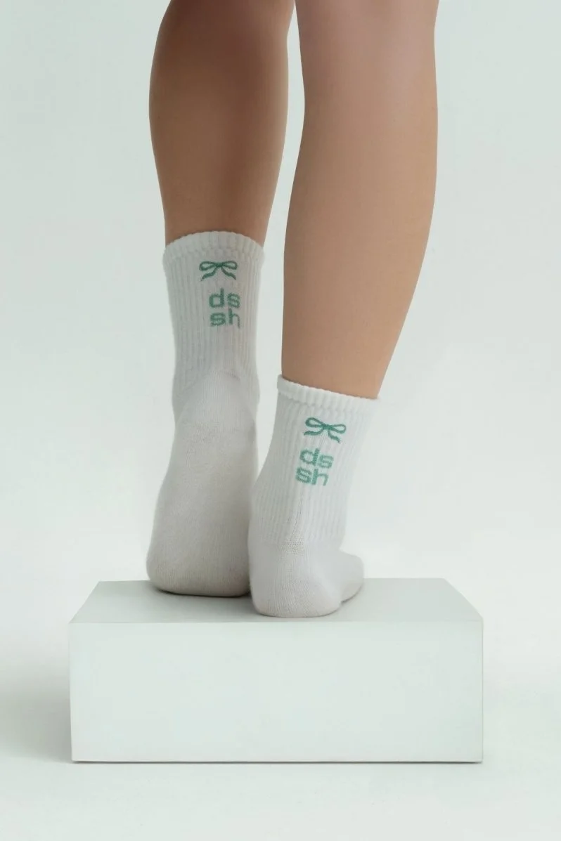 LOUNGEWEAR FİYONKLU BEYAZ / YEŞİL ÇORAP - 1